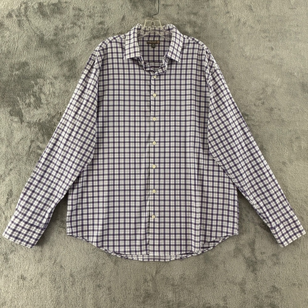 Peter Millar Summer Comfort Button Shirt XL Purple Plaid Long Sleeve‎ Stretch